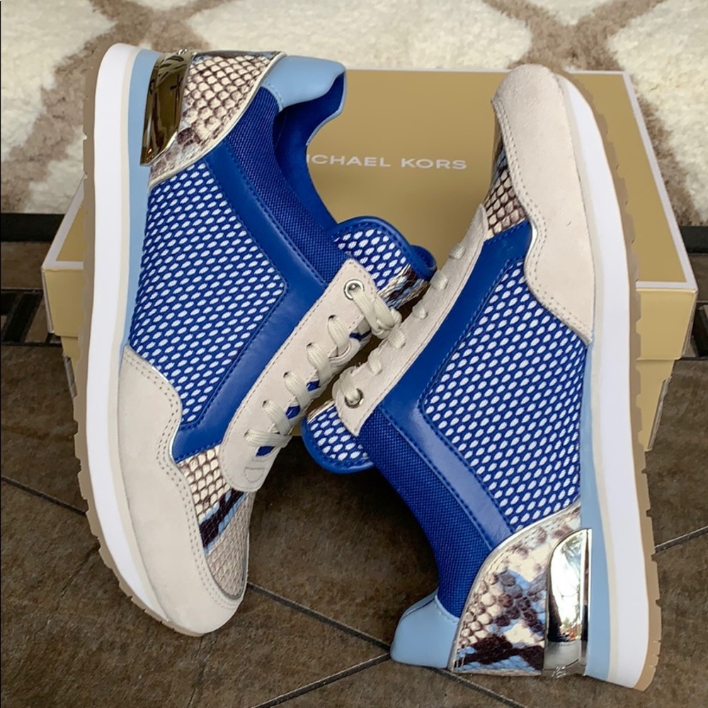 MICHAEL KORS Women's Maddie Trainer -Electric Blue - Snakeskin Accent SZ 7.5 - Picture 6 of 16